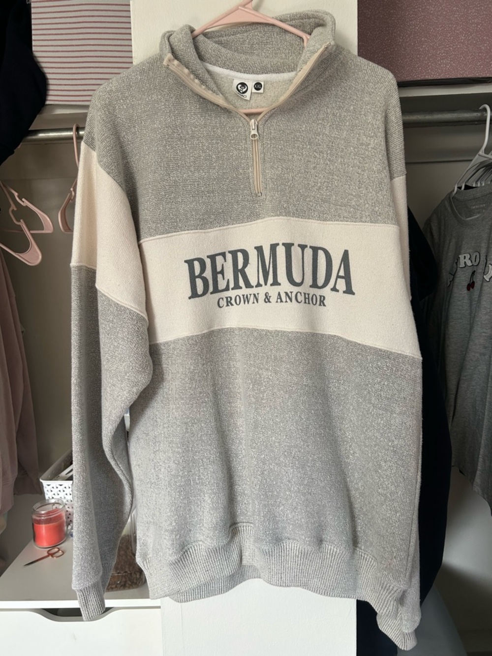 Lagaci Bermuda Crown & Anchor Grey and Cream Half-Zip Sweater
